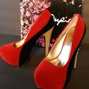 Qupid size 5.5M Red Platform Stilettos Round Toe